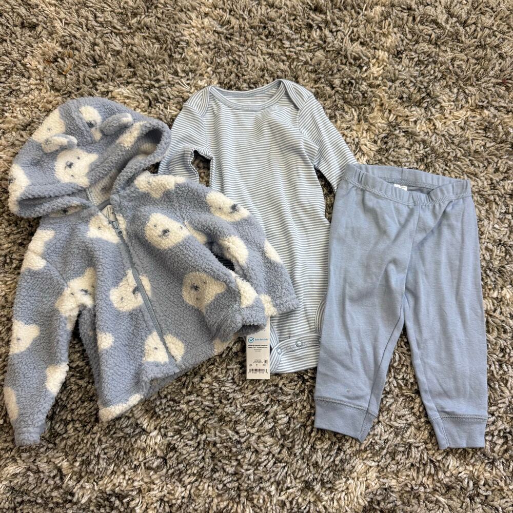 NWT Carter’s Blue Bear Outfit 8 Months Baby Boy Bodysuit Leggings Fleece Jacket
